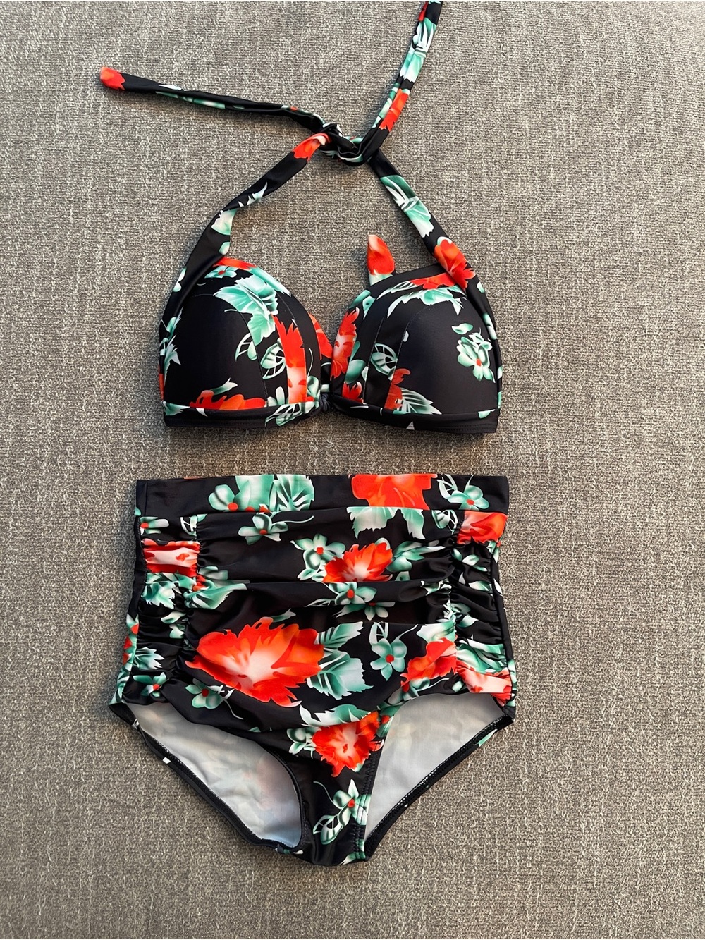 Women's Floral High-Waisted Bikini Set Halter Tropical M Hawaii Beach Swim